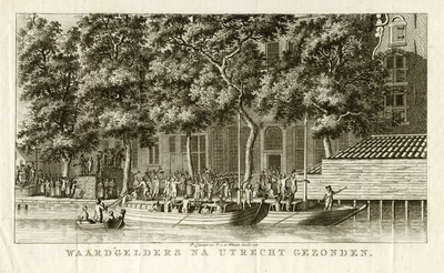 39567 Afbeelding van het vertrek van Amsterdamse burgers als hulptroepen voor Utrecht, bij de Garnalendoelen aan het ...